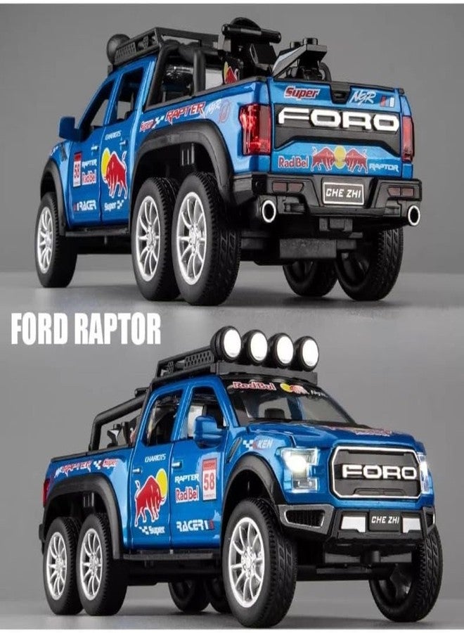 PEZYOX Scale Exclusive Alloy Metal Pull Back Die-cast Car Model with Sound Light Mini Auto Toy for Kids Metal Model Toy Car with Sound and Light (1.28 Scale F150 Edition 6x6 Pickup-Blue) - Image 4